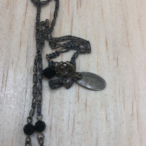 Vintage Liz Palacios dainty elegant black crystal medallion flower necklace. - Picture 5 of 9